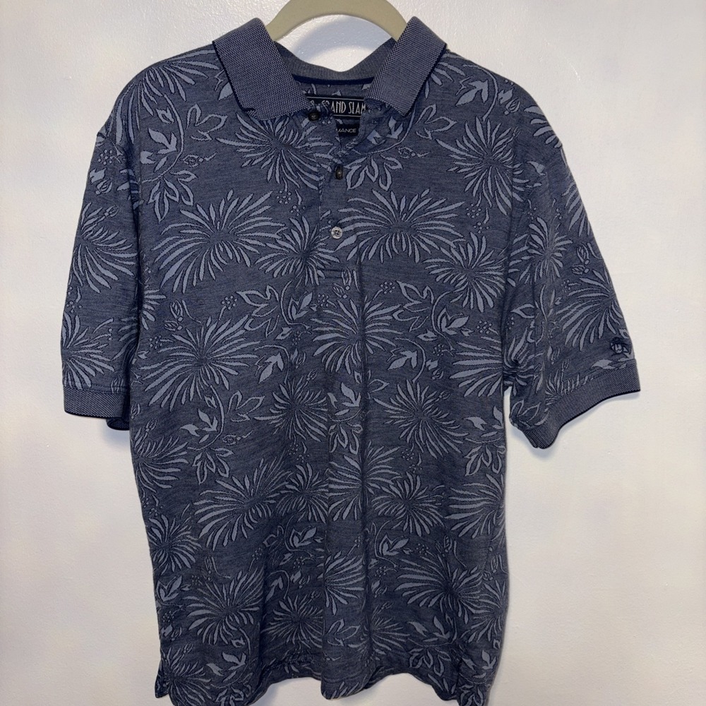 Grand Slam Performance Mens Golf Polo Shirt Blue Abstract Print Size M